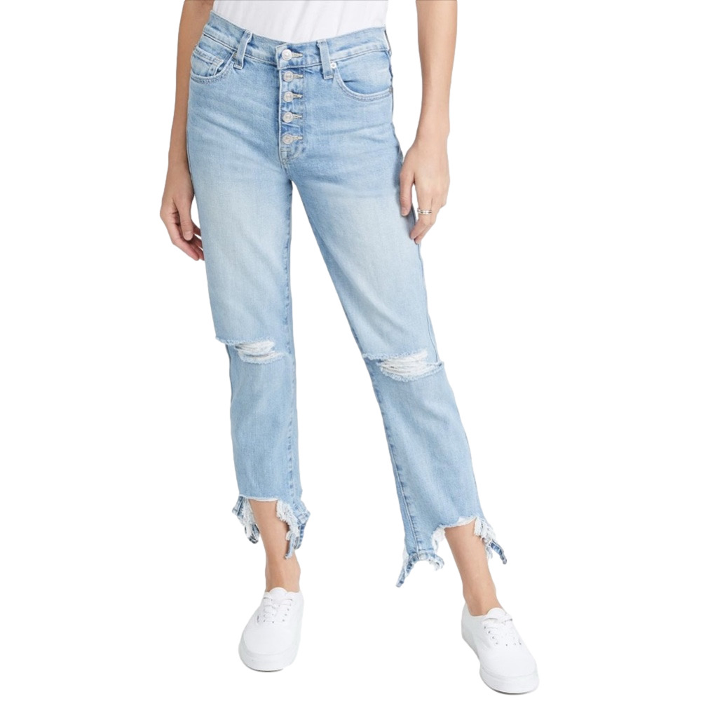 ⛵️7 For all mankind Blue breeze high waist cropped Distressed  jeans 25 NWT..
